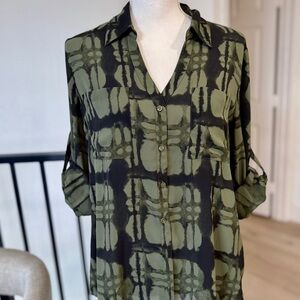 Express Olive and Black Button Down Shirt